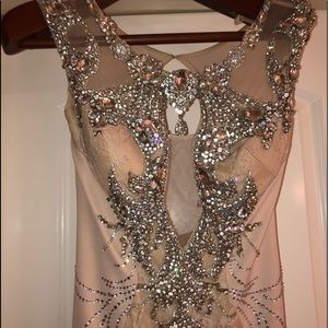 STUNNING TAN BEJEWELED EVENT GOWN